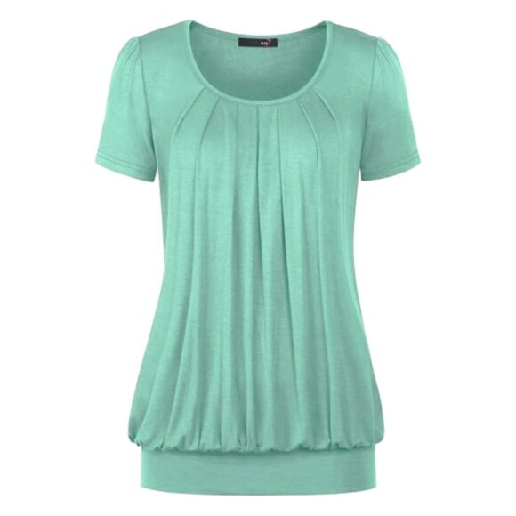 DJT FASHION (M) Green Blue Mint Pleated Tee Scoop Blouson Top Aqua Dusty Jade - Picture 2 of 11